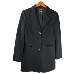 DKNY Women's Blazer Jacket Black Buttons/Pockets Oversized
